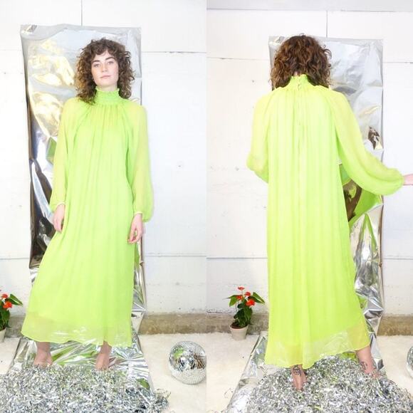 Mara Hoffman Edmonia Dress Stencil Midi Sheer Neon Lime Green Cover Up Size XS - Picture 15 of 15
